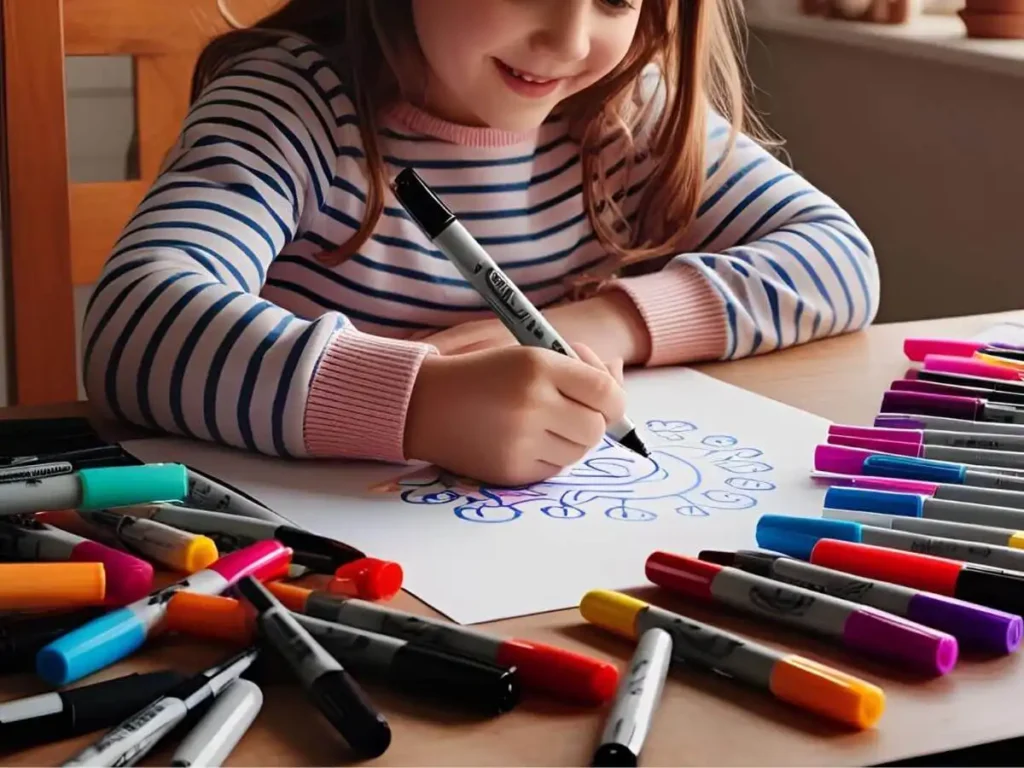 Child using alcohol markers on watercolor paper