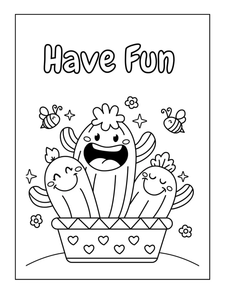 Smiling Kawaii Cactus Coloring Page